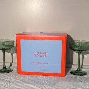 Round House Green Coupe Glass Set NEW in box